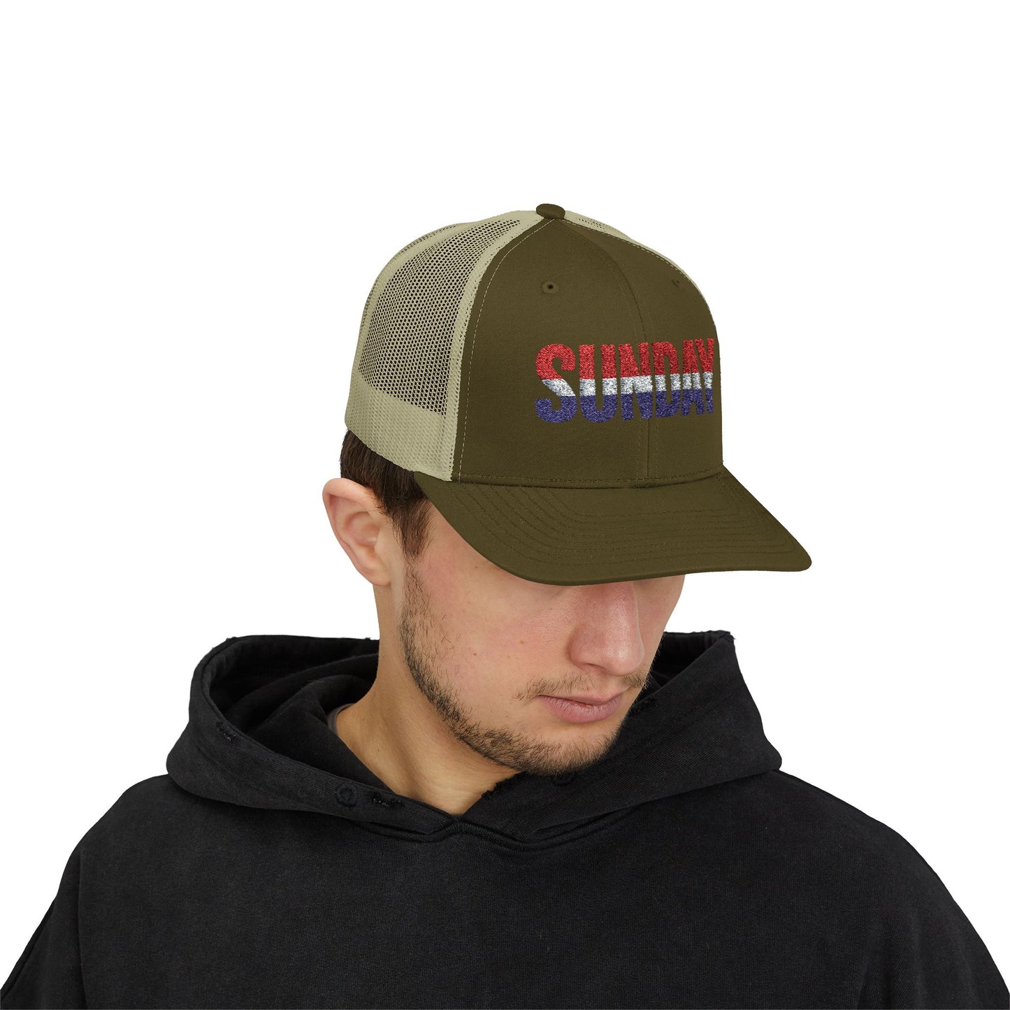 Sunday Snapback – Red, White & Blue Trucker Hat | Bold Patriotic Golf Cap for Summer & Streetwear Style