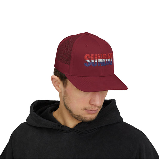 Sunday Snapback – Red, White & Blue Trucker Hat | Bold Patriotic Golf Cap for Summer & Streetwear Style