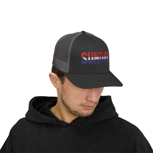 Sunday Snapback – Red, White & Blue Trucker Hat | Bold Patriotic Golf Cap for Summer & Streetwear Style