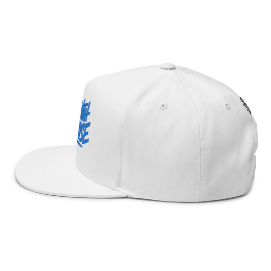 Move With Purpose | White Flat Bill Hat with Royal Blue Embroidery