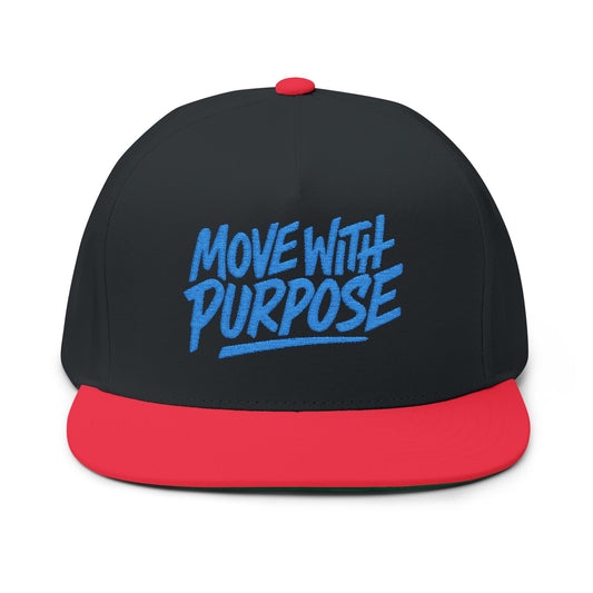 Move With Purpose | White Flat Bill Hat with Royal Blue Embroidery