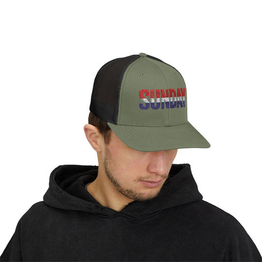 Sunday Snapback – Red, White & Blue Trucker Hat | Bold Patriotic Golf Cap for Summer & Streetwear Style