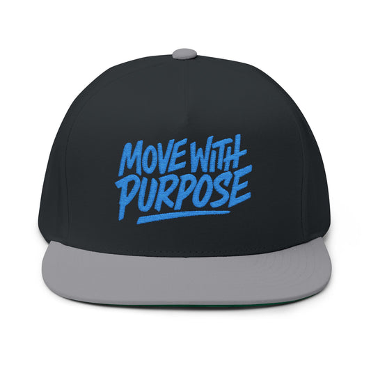 Move With Purpose | White Flat Bill Hat with Royal Blue Embroidery