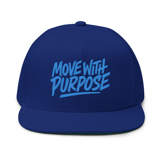 Move With Purpose | White Flat Bill Hat with Royal Blue Embroidery