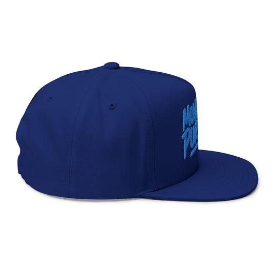 Move With Purpose | White Flat Bill Hat with Royal Blue Embroidery