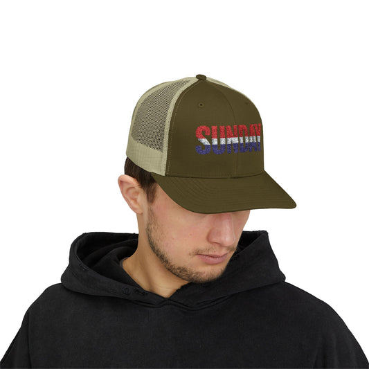Sunday Snapback – Red, White & Blue Trucker Hat | Bold Patriotic Golf Cap for Summer & Streetwear Style