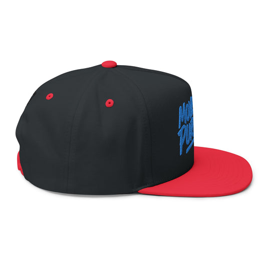 Move With Purpose | White Flat Bill Hat with Royal Blue Embroidery