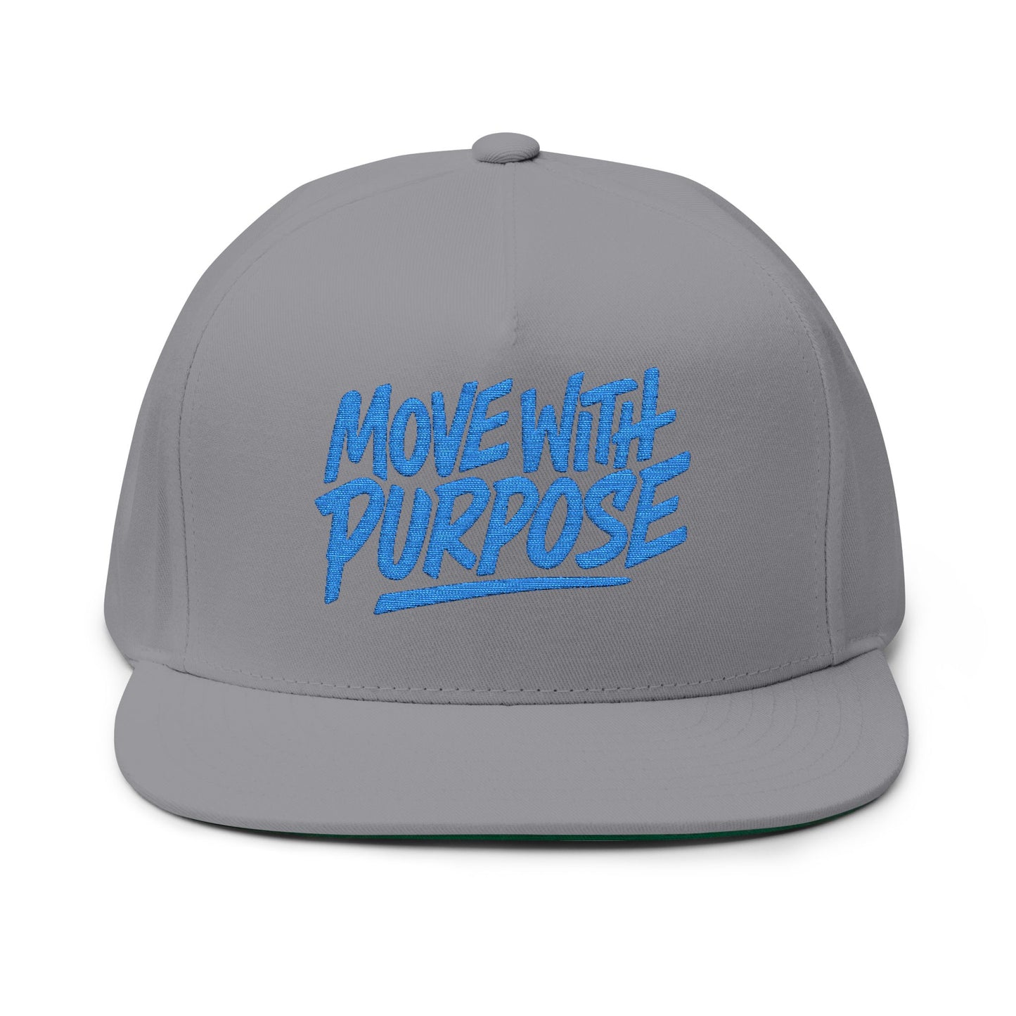 Move With Purpose | White Flat Bill Hat with Royal Blue Embroidery