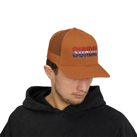 Sunday Snapback – Red, White & Blue Trucker Hat | Bold Patriotic Golf Cap for Summer & Streetwear Style