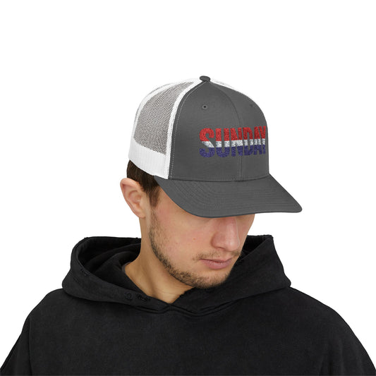 Sunday Snapback – Red, White & Blue Trucker Hat | Bold Patriotic Golf Cap for Summer & Streetwear Style
