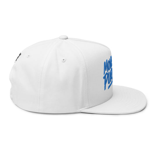 Move With Purpose | White Flat Bill Hat with Royal Blue Embroidery