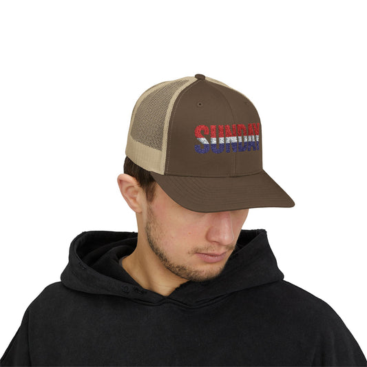 Sunday Snapback – Red, White & Blue Trucker Hat | Bold Patriotic Golf Cap for Summer & Streetwear Style