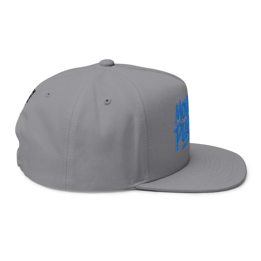 Move With Purpose | White Flat Bill Hat with Royal Blue Embroidery