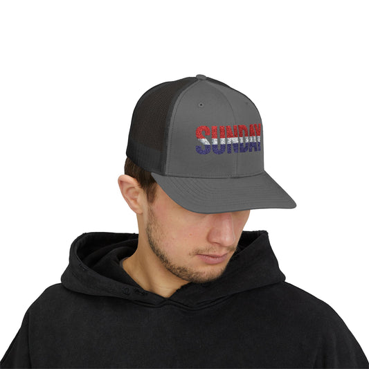 Sunday Snapback – Red, White & Blue Trucker Hat | Bold Patriotic Golf Cap for Summer & Streetwear Style